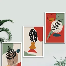 SAF Cream Coloured & Green 3 Pieces Modern Art Painting Framed Wall Arts-image-31