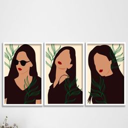 SAF White & Orange 3-Pieces Modern Art Printed Framed Wall Art-image-89