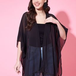 Fbella Three-Quarter Sleeves Chiffon Open Front Shrug-50