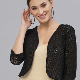 Style Quotient Women Black Self Design Cotton Shrug-41