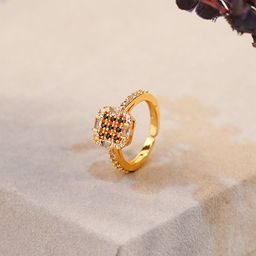 SWASHAA Gold-Plated Artificial Stones-Studded Square-Design Finger Ring-image-17