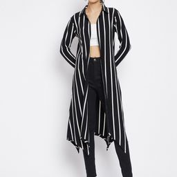 Hypernation Women Black & White Striped Longline Shrug-15