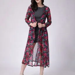 SCORPIUS Floral Printed Open Front Longline Shrug-28