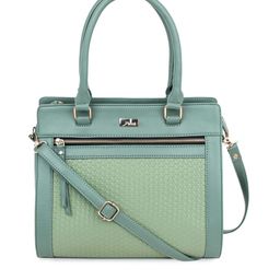 yelloe Green Colourblocked Structured Handheld Bag-image-20