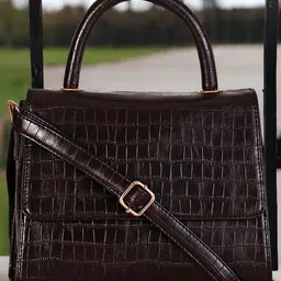 DressBerry Brown Animal Textured Structured Handheld Bag-17