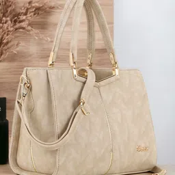 Exotic Cream-Coloured PU Structured Handheld Bag image 1