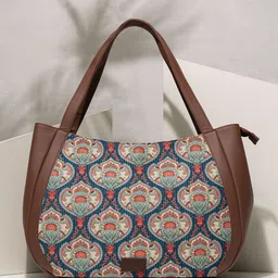 ZOUK Ethnic Motifs Printed Structured Jute Shoulder Bag image 2