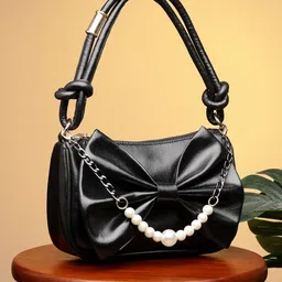 DressBerry Black Embellished Bow Detail PU Handheld Bag-41