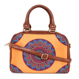 Sabhyata Women Brown & Blue Ethnic Motifs Structured Handheld Bag-16