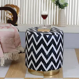 Shadowkart Black Geometric Printed Wooden Ottomans image 1