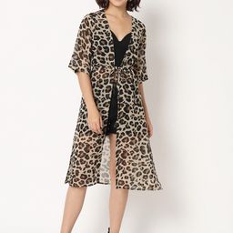 CHARMGAL Women Animal Printed Longline Georgette Tie-Up Shrug-21