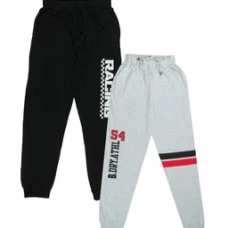 Todd N Teen Boys Black & Grey Pack Of 2 Typography Printed Cotton Joggers-image-63