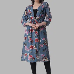 COLOR STUDIO Floral Printed Longline Tie-Up Shrug-58