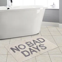 eyda White and Grey Patterned 500GSM Cotton Anti-Slip Bath Rug-32