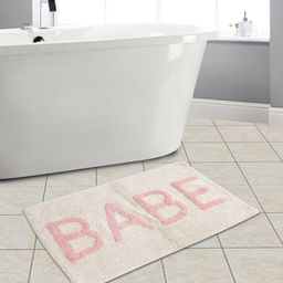 eyda White and Pink Printed Cotton Bath Rug-22