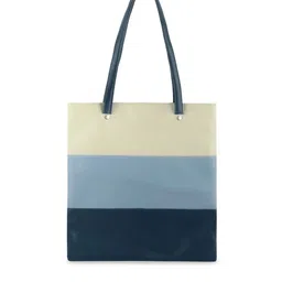 Toteteca Blue Colourblocked Tri Color PU Oversized Shopper Shoulder Bag-29