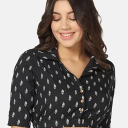 THE WEAVE TRAVELLER Printed Shirt Collar Cotton Saree Blouse-image-57