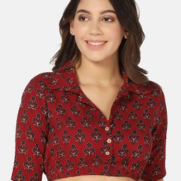 THE WEAVE TRAVELLER Ajrak Printed Cotton Shirt Collar Saree Blouse-picture-25