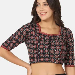 THE WEAVE TRAVELLER Printed Square Neck Cotton Saree Blouse-image-30