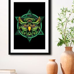 999Store Black & Green Owl Tattoo Framed Printed Paper Painting-43