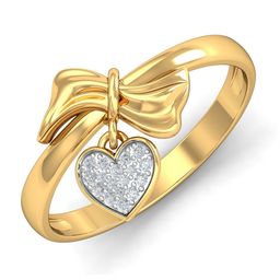 KUBERBOX Dangling Heart Bow 18KT Gold Diamond-Studded Ring - 2.3gm-image-48