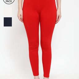 Jinfo Women Pack Of 3 Solid Super Combod Cotton Lycra Ankle-Length Leggings-image-105