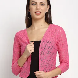 Rute Women Self Design Cotton Lace Crop Open Front Shrug-10