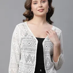 UnaOne Self Design Crochet Cotton Shrug-96