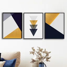 Art Street Black & Yellow Set Of 3 Geometric Canvas Painting Wall Art-image-5