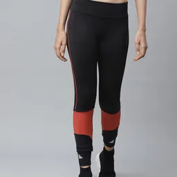 Alcis Women Black & Rust Orange Colourblocked Fitted Running Tights-image-91