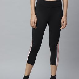 Alcis Women Black Striped Detail Fitted Training Three Fourth Tights-image-130