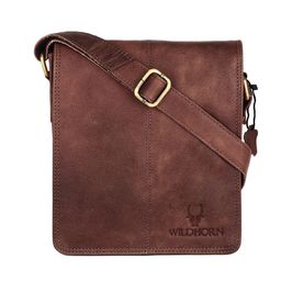WildHorn Men Brown & Gold-Toned Leather Messenger Bag-picture-38
