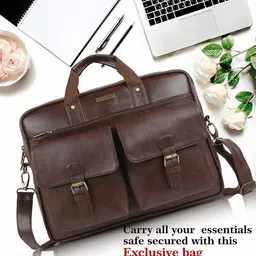 Veneer Unisex Brown Laptop Bag-image-24