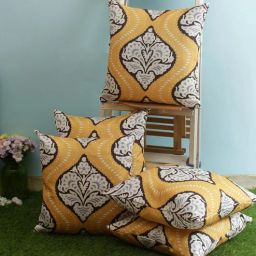 romee Yellow Polyester Ethnic Motif 16x16 inches Cushion Cover (5Pc)-picture-43