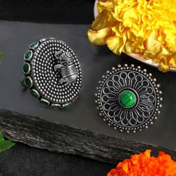 Yellow Chimes Women Set of 2 Artistic Crafted Oxidised Adjustable Finger Rings-image-31