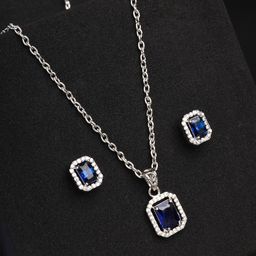 ZENEME Rhodium Plated American Diamond Studded Jewellery Set-image-97