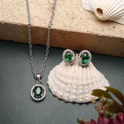 ZENEME Rhodium-Plated American Diamond-Studded Jewellery Set-image-33