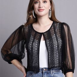 Rute Self Design Crop Cotton Open Front Shrug-15