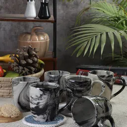 CDI Grey & Black Set Of 6 Dishwasher And Microwave Safe Printed Ceramic Matte Mugs 250 ML-18