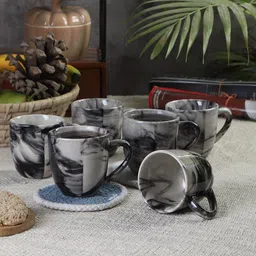 CDI Grey & White Set Of 6 Dish washer And Microwave Safe Ceramic Matte Mugs 200 ML Each-18