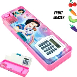 Inbuilt Calculator & Sharpener for Girls and Boys Birthday Return Gift Disney Princess Art Plastic Pencil Box-11