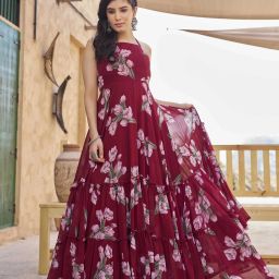 Floral Print Georgette Stitched Flared/A-line Gown-image-30