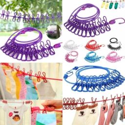 zordik Elastic Cloth Drying Rope Portable clothe line with 12 Metal Clip for Outdoor Plastic, Steel Retractable Clothesline image 5