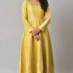 Women Fit and Flare Yellow Ankle Length Dress-image-2