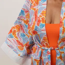 CMGE Abstract Printed Tie-Up Modal Shrug image 2