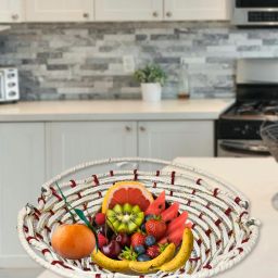 Handcrafted Decorative Woven Basket with Handle Iron Fruit & Vegetable Basket-image-97