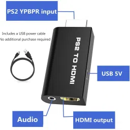 microware PS2 to HDMI Audio Video Converter Adapter with 3.5 mm Output HDTV Monitor Gaming Adapter image 2