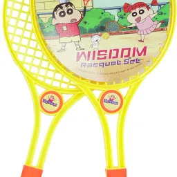 Shinchan Wisdom Racquet Set Plastic for Indoor & Outdoor Play for Kids Yellow Strung Badminton Racquet-15