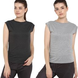 Pack of 2 Women Solid Round Neck Pure Cotton Grey T-Shirt-image-52