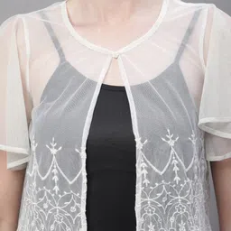 Rute Open Front Stylish Crop Button Cotton Sheer Shrug image 5